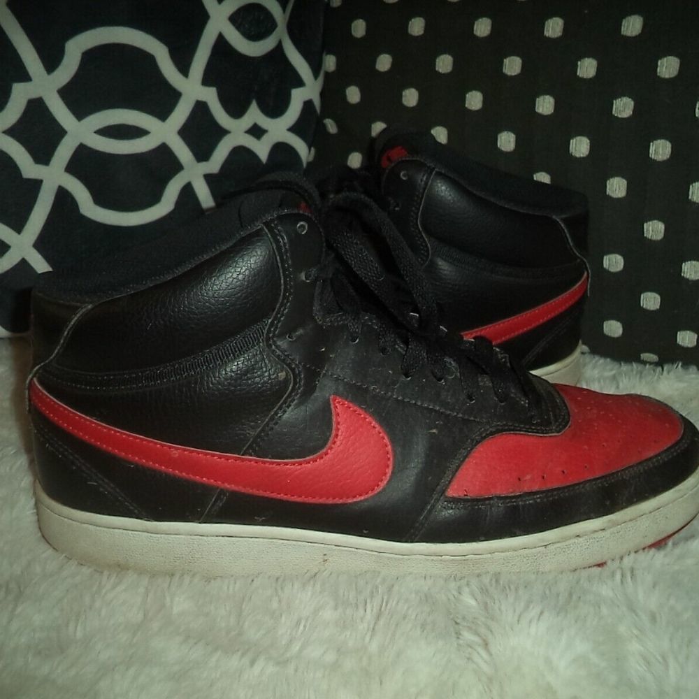 BLACK-RED NIKE SNEAKERS COURT VISION MID CASUAL SHOES DM868-001~MENS SIZE 11.5 - Picture 2 of 7